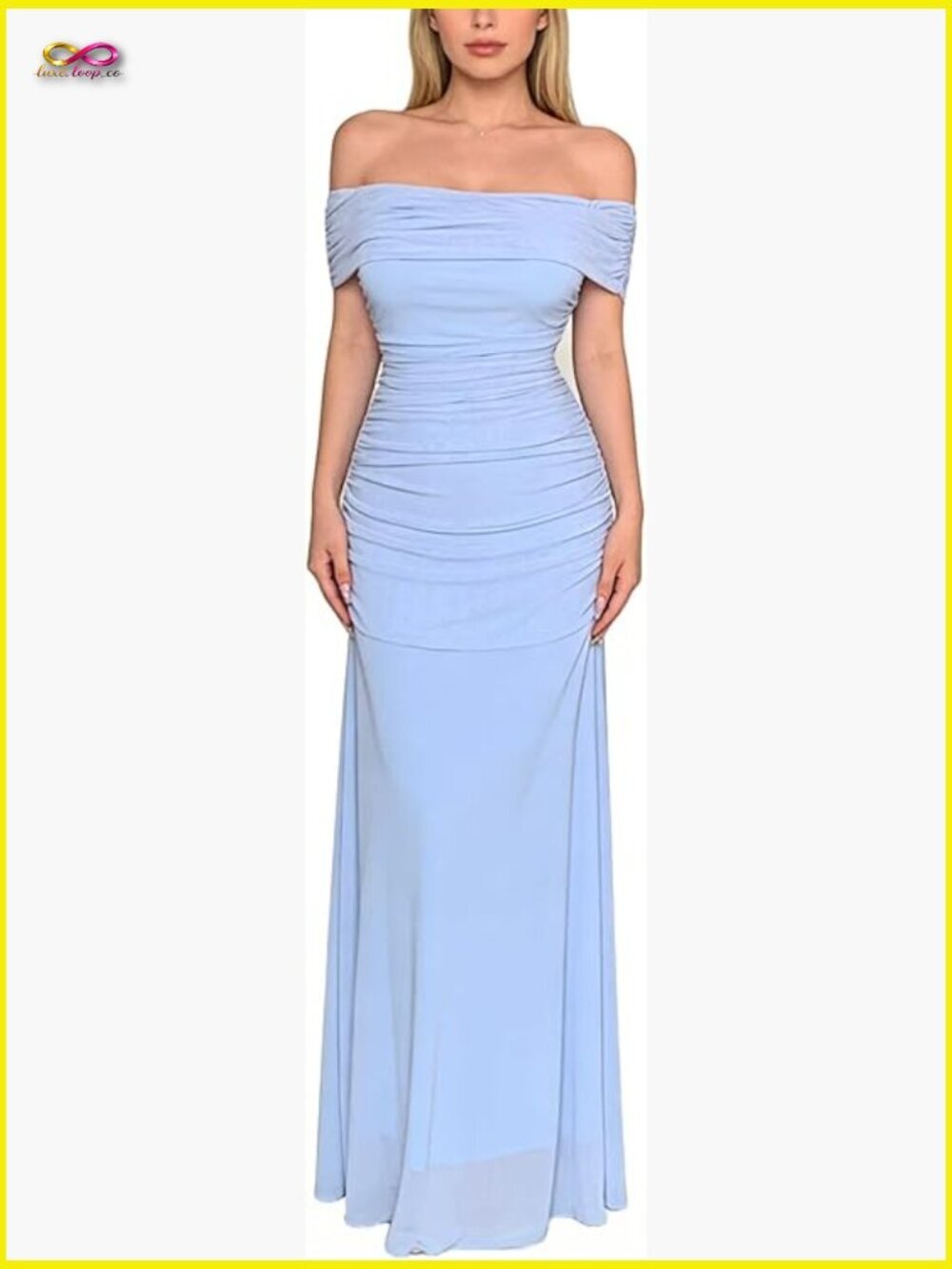 Off the Shoulder Maxi Dress Short Sleeve Ruched Bodycon Elegant Party Guest